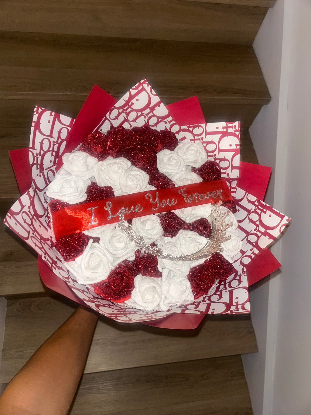 White & Red Glitter Bouquet
