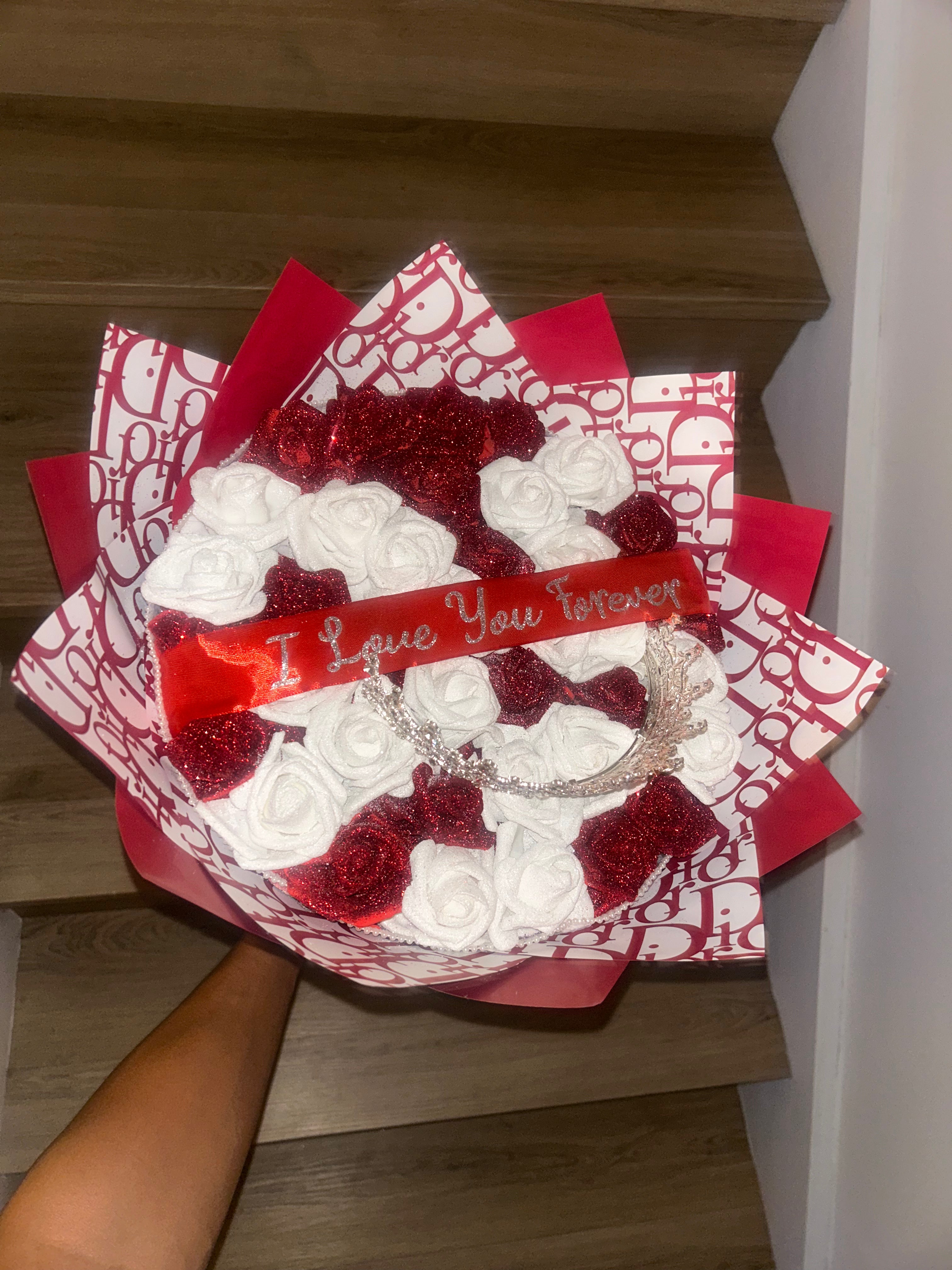 White & Red Glitter Bouquet
