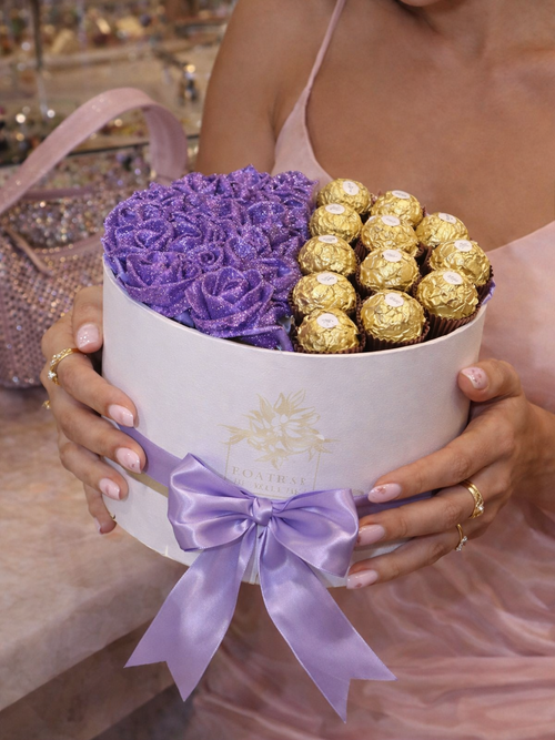 Glitter Rose and Chocolate Gift Box – Half, Heart or Circle Design – photo 2