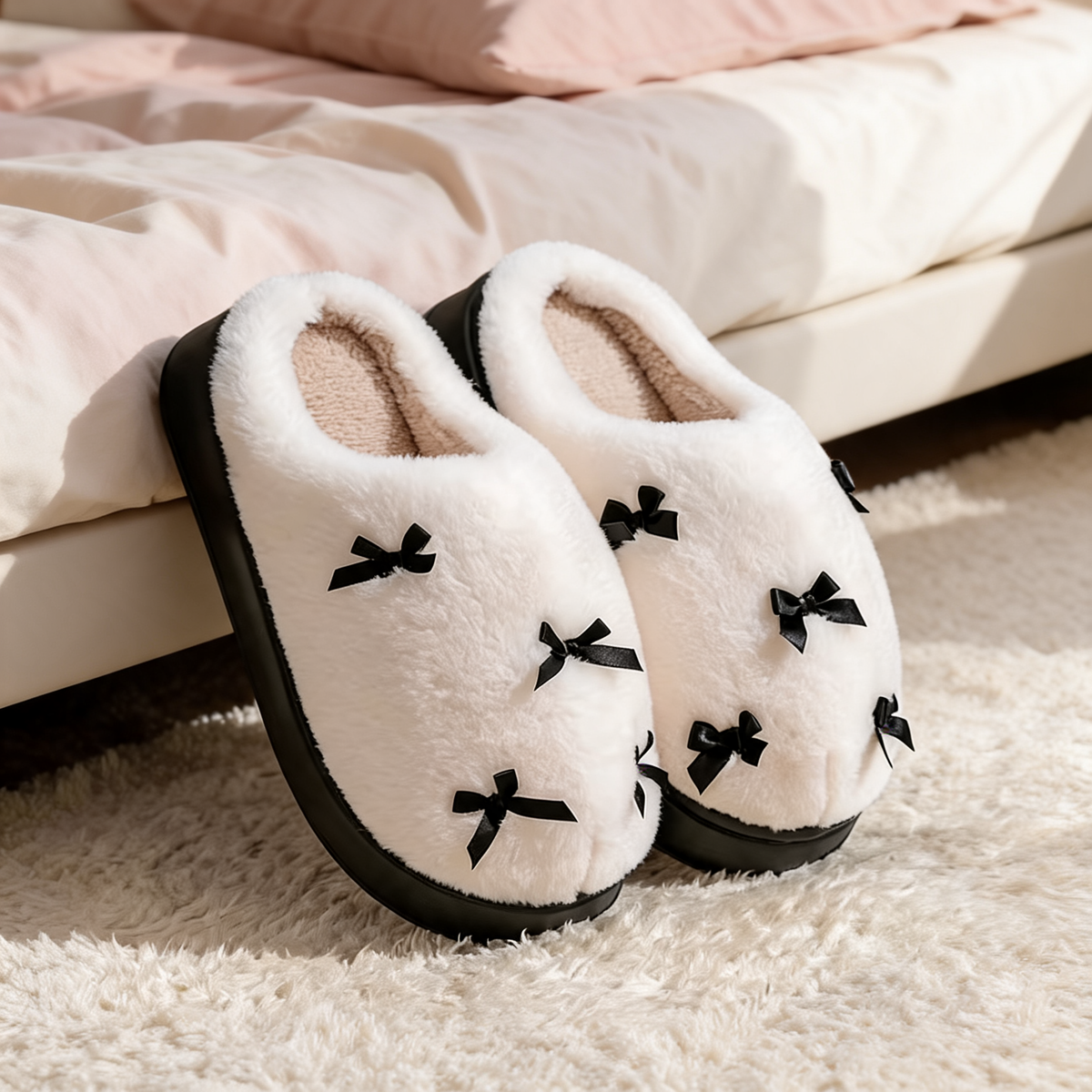 Fluffy Bow Slippers | For Hers Truly