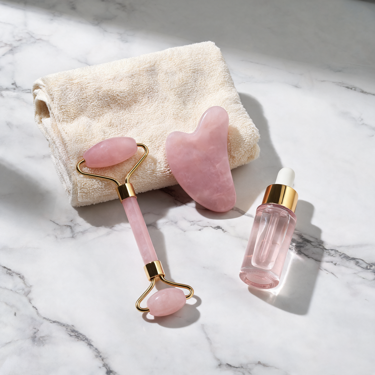 Rose Quartz Gua Sha & Roller Set | For Hers Truly